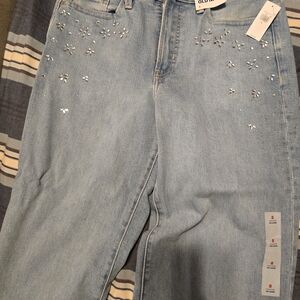Old Navy Light Blue Straight Leg Jeans with Embellishments